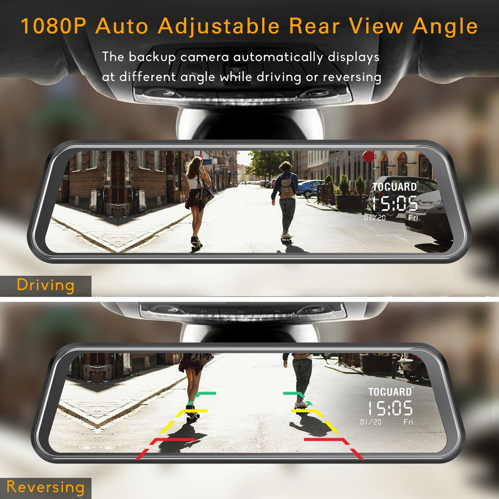 TOGUARD 1080P Mirror Dash Cam for Cars with 10-inch IPS Full Touch Screen Waterproof Backup Camera Rear View Mirror Camera