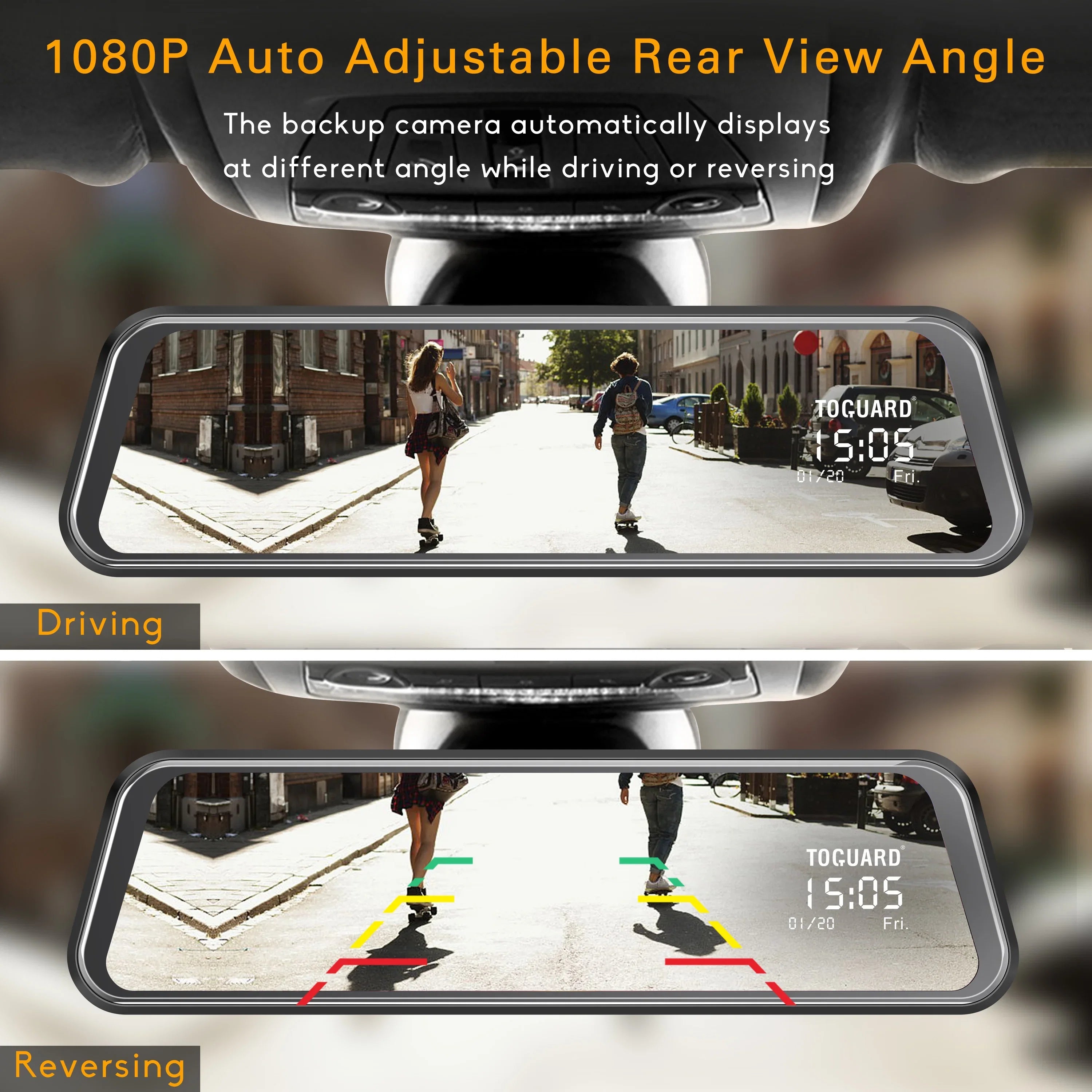 TOGUARD 1080P Mirror Dash Cam for Cars with 10-inch IPS Full Touch Screen Waterproof Backup Camera Rear View Mirror Camera