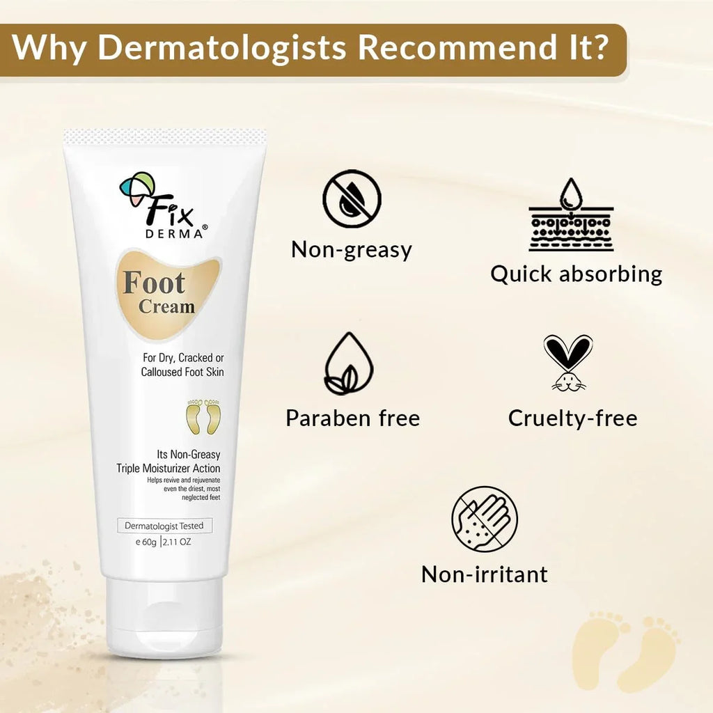 Fixderma 5% Lactic Acid, 15% Urea, 3% Glycerine, Foot Cream For Dry & Cracked Feet, Moisturizes and Soothes Feet, Heel Repair Paraben & Sulphate Free, All Skin Types 60 ML