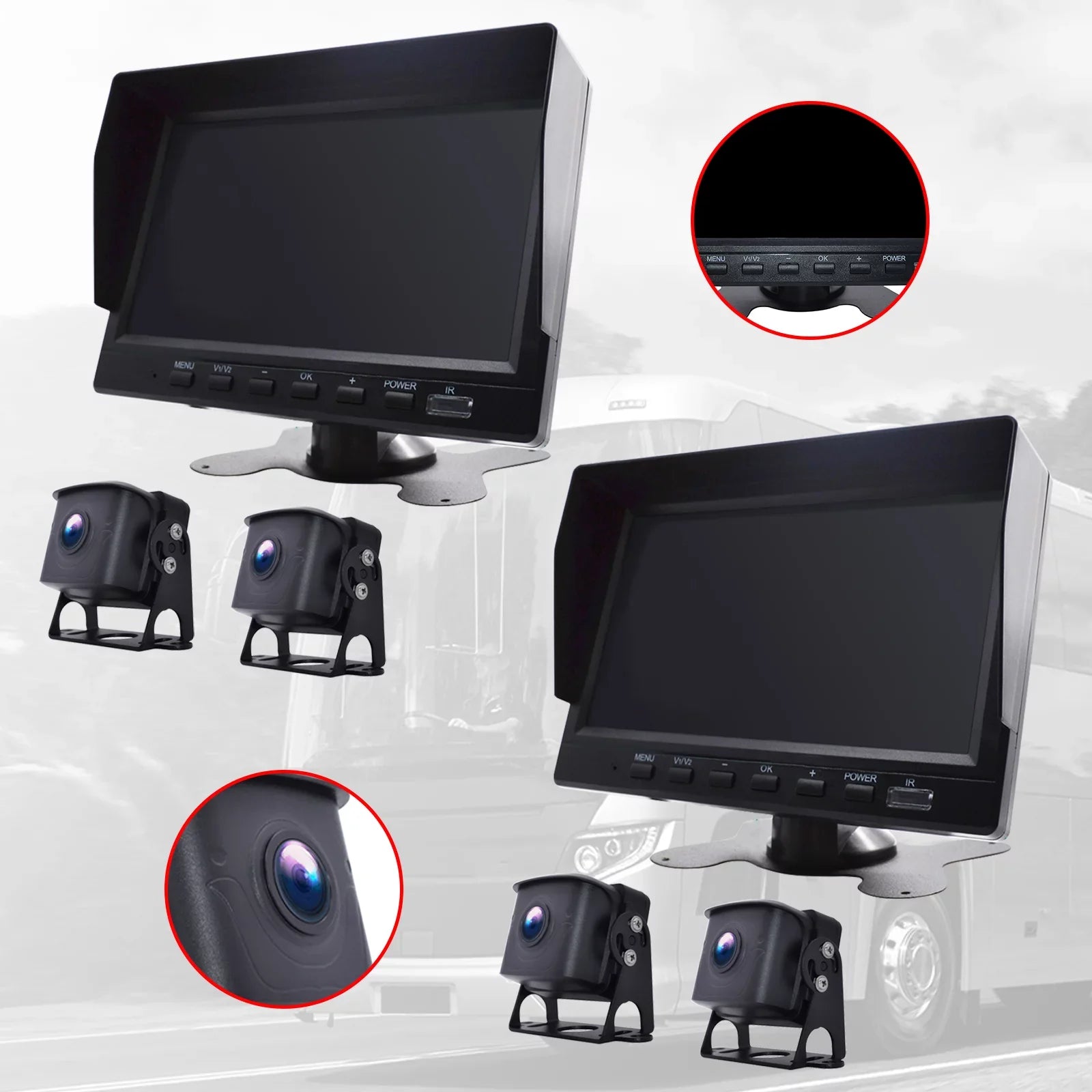 7" Monitor DVR Driving Video Recorder with BSD for RV Truck Bus+2 Backup Camera