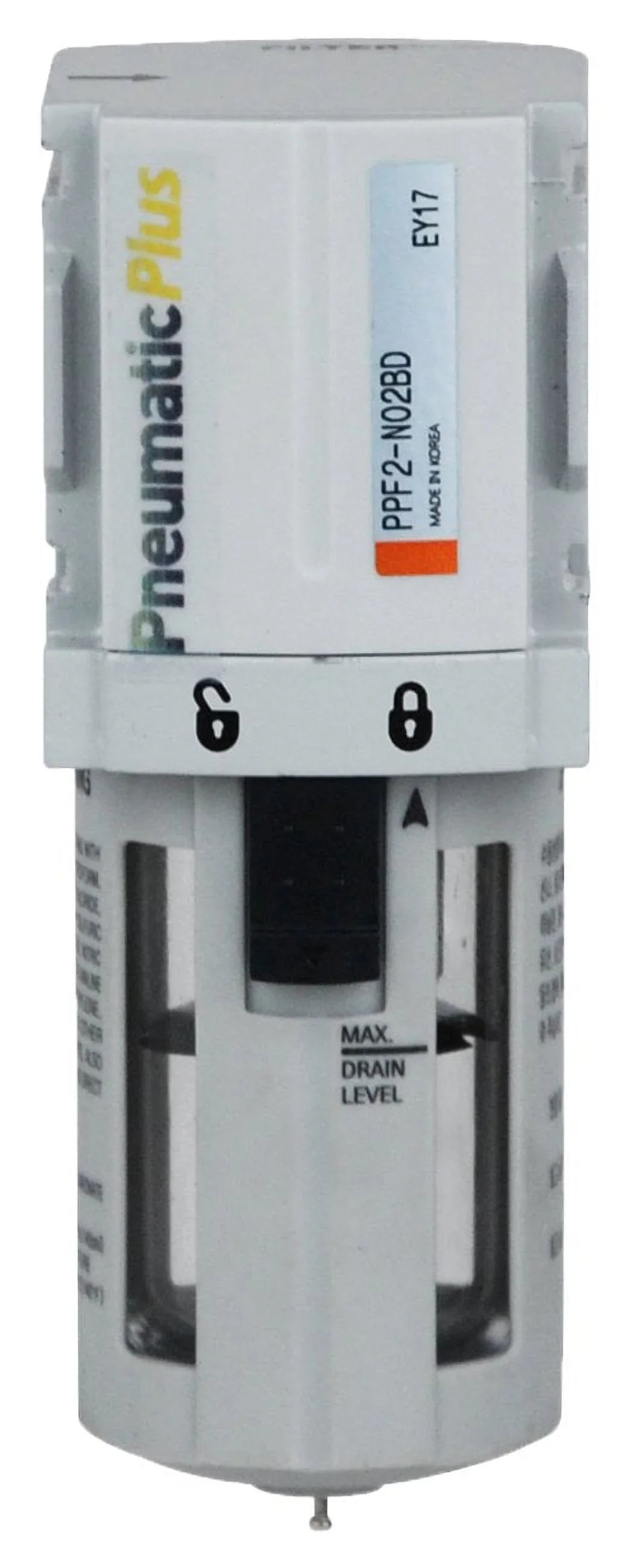 PneumaticPlus PPF2-N02B Miniature Compressed Air Particulate Filter 1/4" NPT - 5 Micron, Poly Bowl, Manual Drain, Bracket