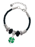 Delight Jewelry Silvertone Translucent Green Lucky Four Leaf Clover Daughter Celtic Knot Leather Bead Bracelet, 7"+2" Final Point
