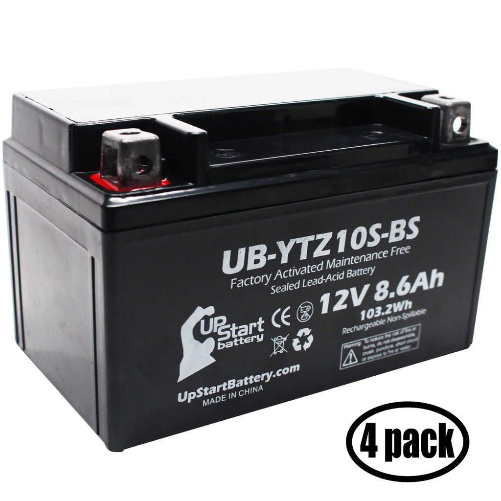 4-Pack UpStart Battery Gentlemen for 2010 Yamaha YZF-R1 1000CC Factory Activated, Maintenance Free, Motorcycle Battery - 12V, 8.6Ah, UB-YTZ10S-BS