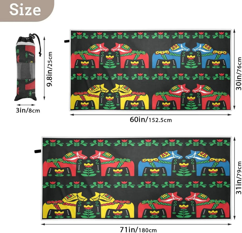 Bestwell Swedish Dala Horse Beach Towel - Lightweight Compact Oversized Travel Towels - Super Absorbent Quick Dry Towel for Swimming Camping Holiday（350）