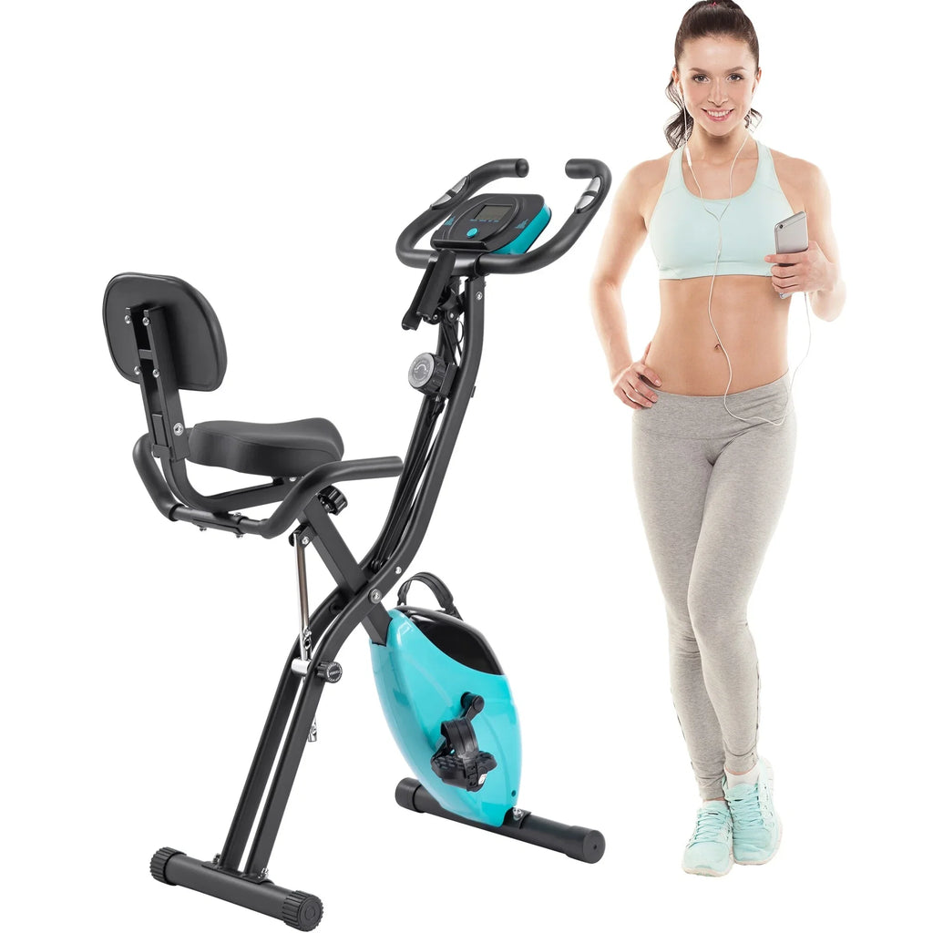 Folding Fitness X-Bike with 10-Level Adjustable Resistance, Arm Bands Midnight
