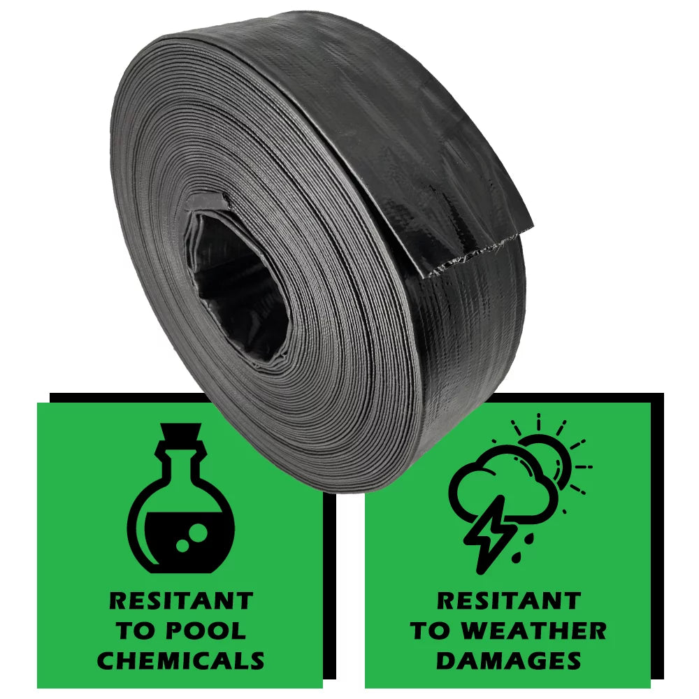 Primal Accessories Backwash Hose 2 inch x 100 feet Commercial Grade Midnight 3 Bar / 43.5 psi