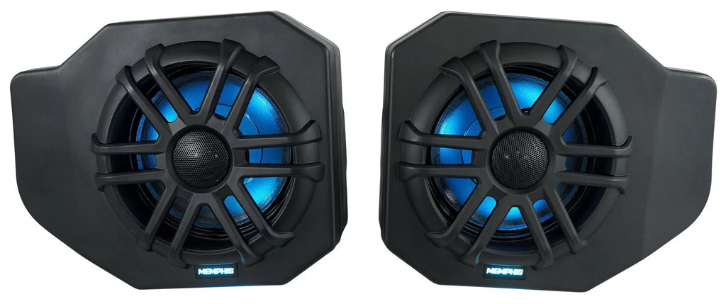Pair Memphis Audio RNGR65FE Pods+LED Tower Speakers+Amp For 2018+ Polaris Ranger