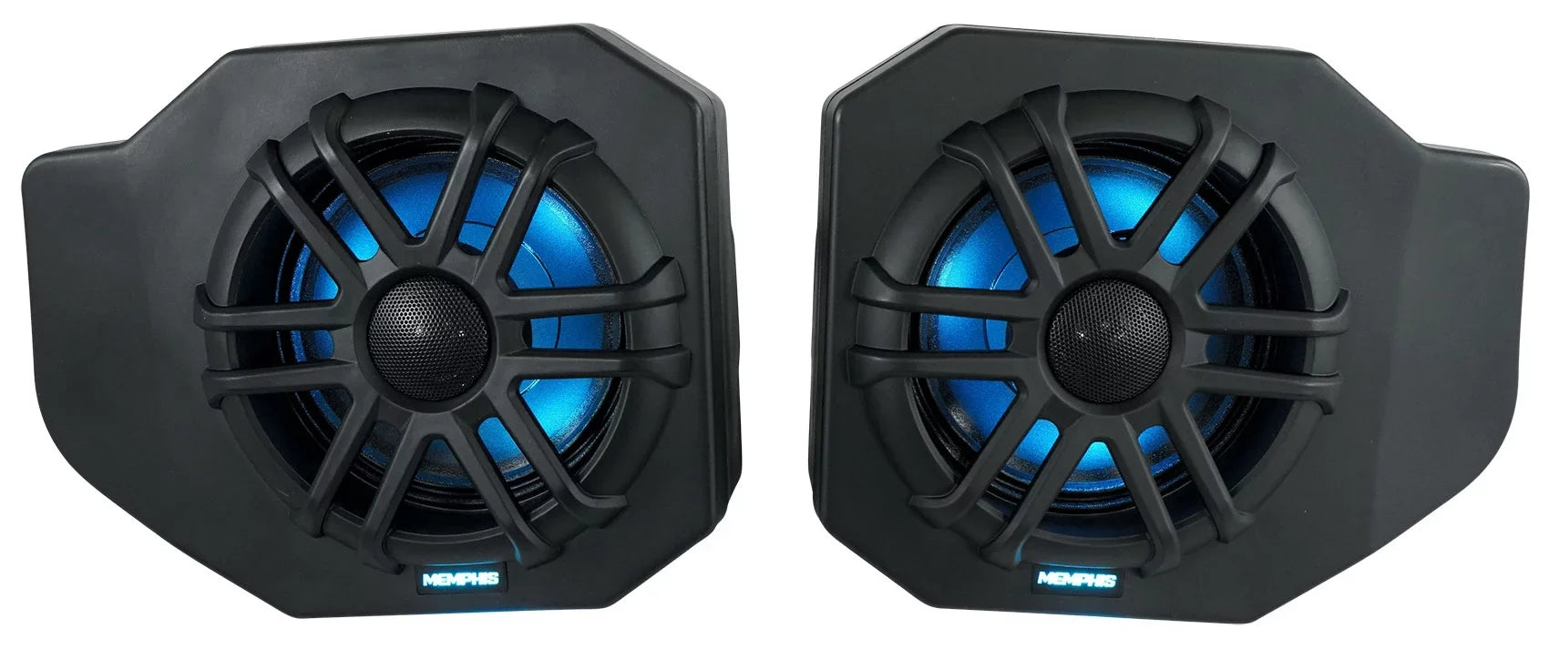 Pair Memphis Audio RNGR65FE Pods+LED Tower Speakers+Amp For 2018+ Polaris Ranger