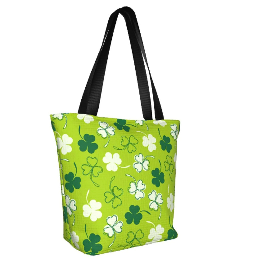 Easygdp St Patrick's Day7 Stylish Canvas Handbag Shoulder Tote Bag, Shopping Bag with Zip, Suitable for Buying Groceries, Office, Fitness