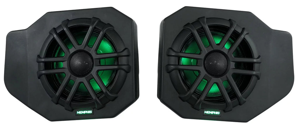 Pair Memphis Audio RNGR65FE Pods+LED Tower Speakers+Amp For 2018+ Polaris Ranger