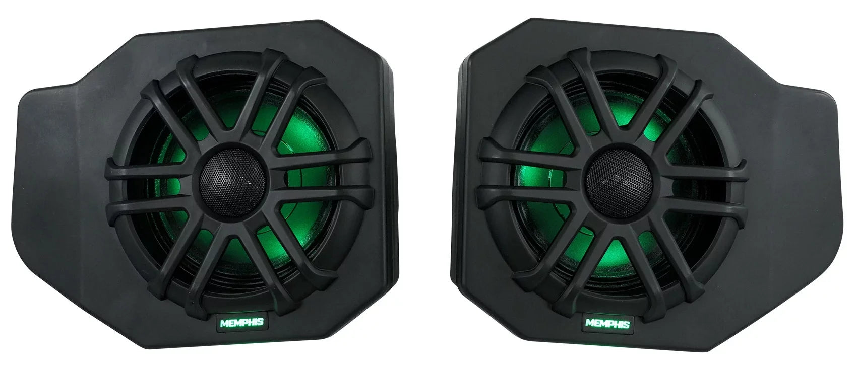 Pair Memphis Audio RNGR65FE Pods+LED Tower Speakers+Amp For 2018+ Polaris Ranger