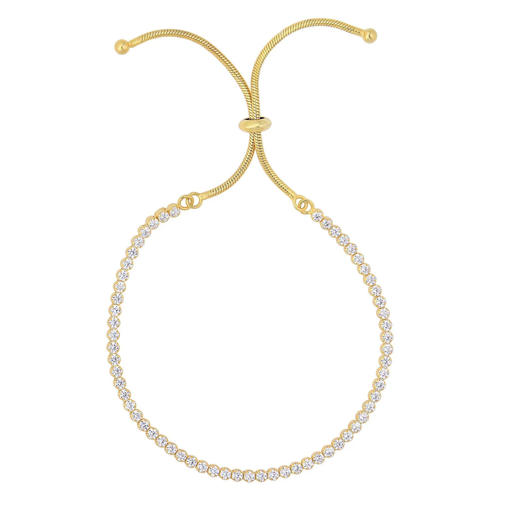 JewelStop Silver Yellow Finish Shiny Tennis Adjustable Bracelet On Snake Chain, Draw String - 9.25 Inches, 4.2gr.