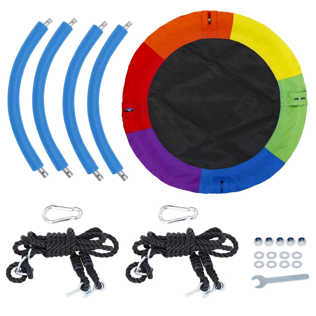ZenSports 700lb Outdoor 40" Kids Saucer Web Tree Swing Set - 70’’ Adjustable Ropes 360 Rotate°, Steel Frame, UV Protection, Waterproof, Multi-Color Rainbow