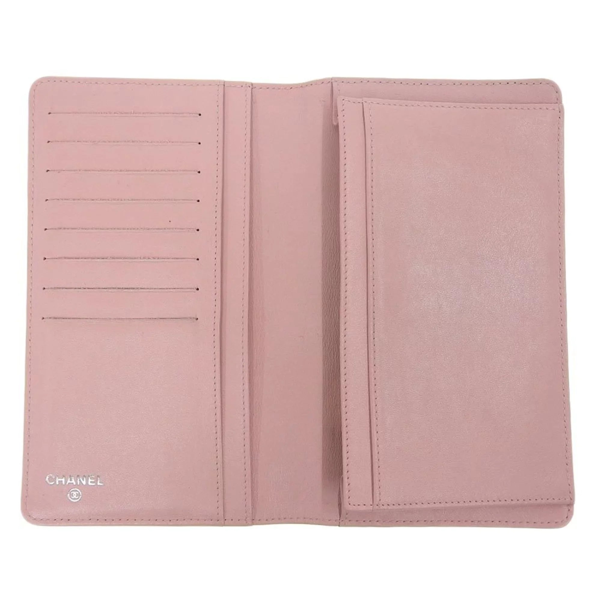 Pre-Owned Chanel CHANEL logo here mark bi-fold long wallet caviar skin pink A48651 16 series (Good)