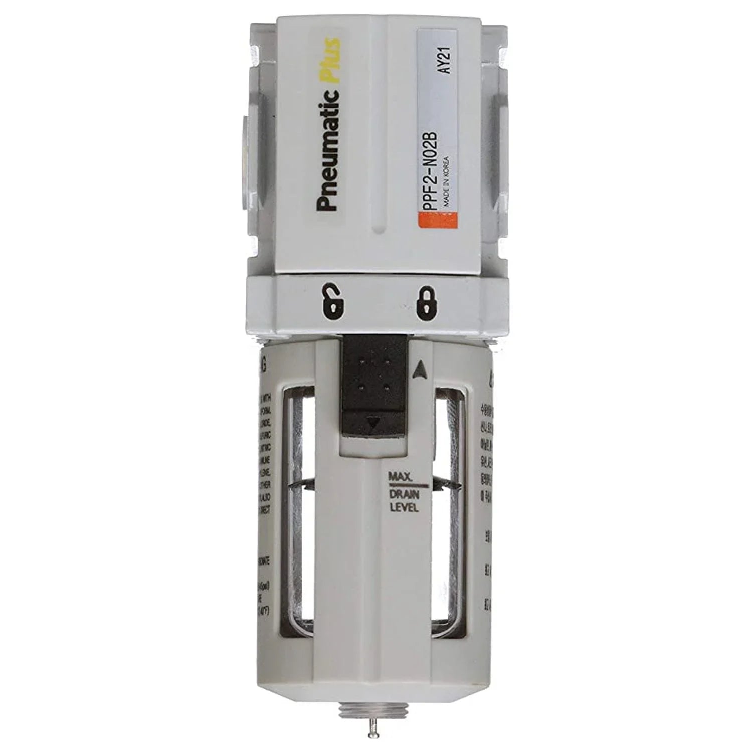 PneumaticPlus PPF2-N02B Miniature Compressed Air Particulate Filter 1/4" NPT - 5 Micron, Poly Bowl, Manual Drain, Bracket