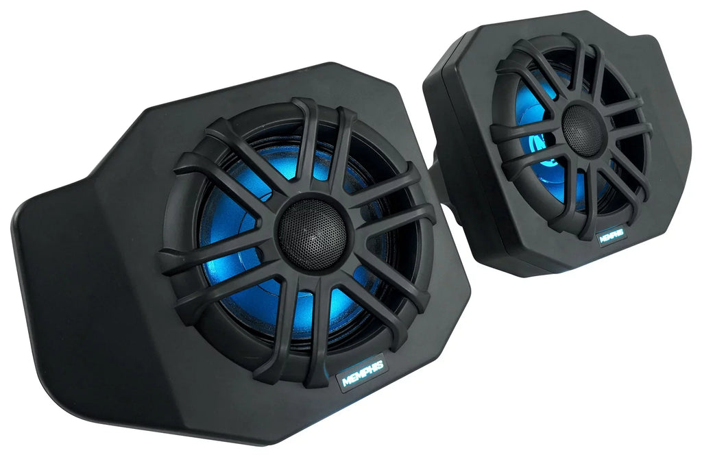 Pair Memphis Audio RNGR65FE Pods+LED Tower Speakers+Amp For 2018+ Polaris Ranger