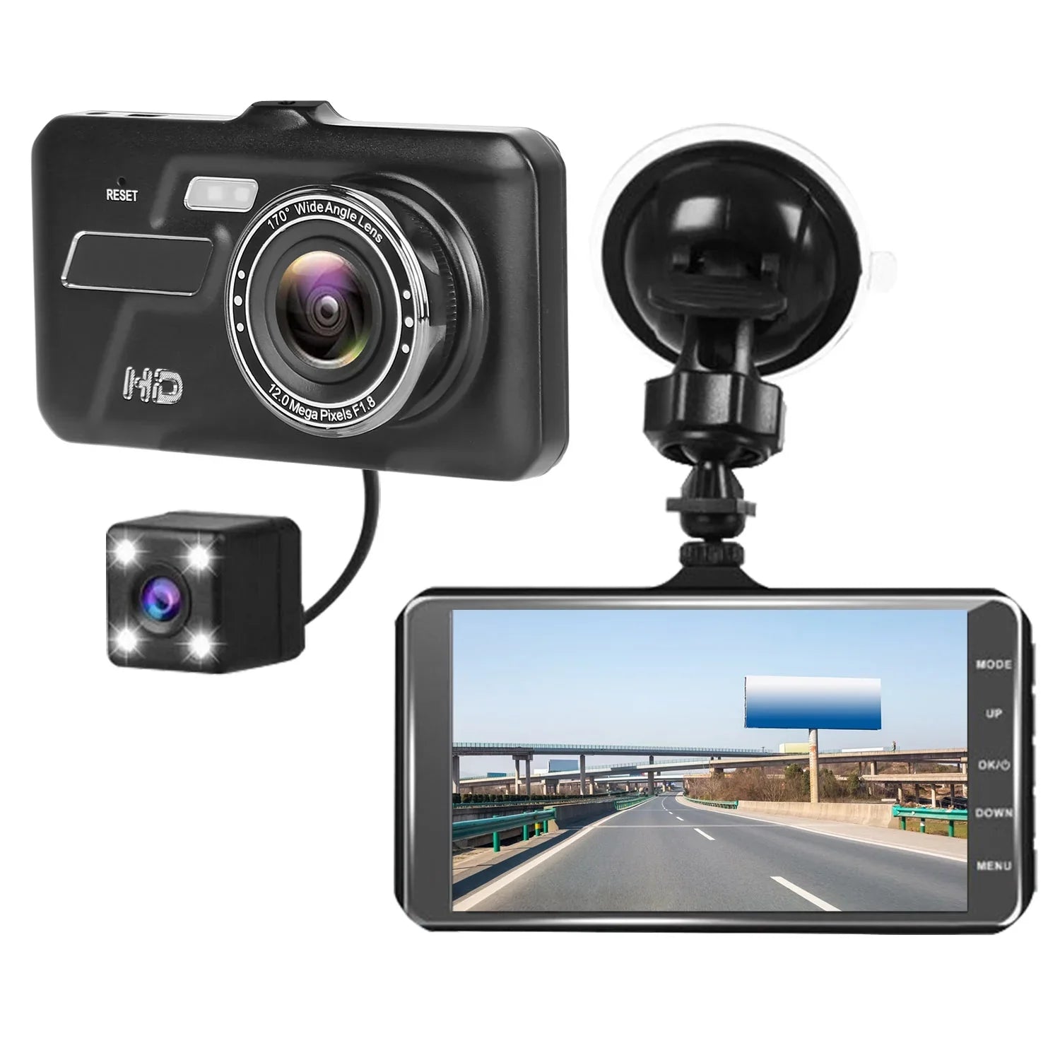 Front and Rear 1080P Dashcams for Cars iMounTEK Dual Dash Cam with 4in Touch IPS Screen Car Camera Driving Recorder for Taxi