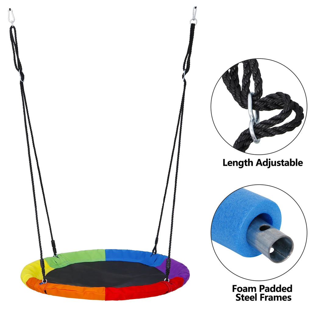 ZenSports 700lb Outdoor 40" Kids Saucer Web Tree Swing Set - 70’’ Adjustable Ropes 360 Rotate°, Steel Frame, UV Protection, Waterproof, Multi-Color Rainbow