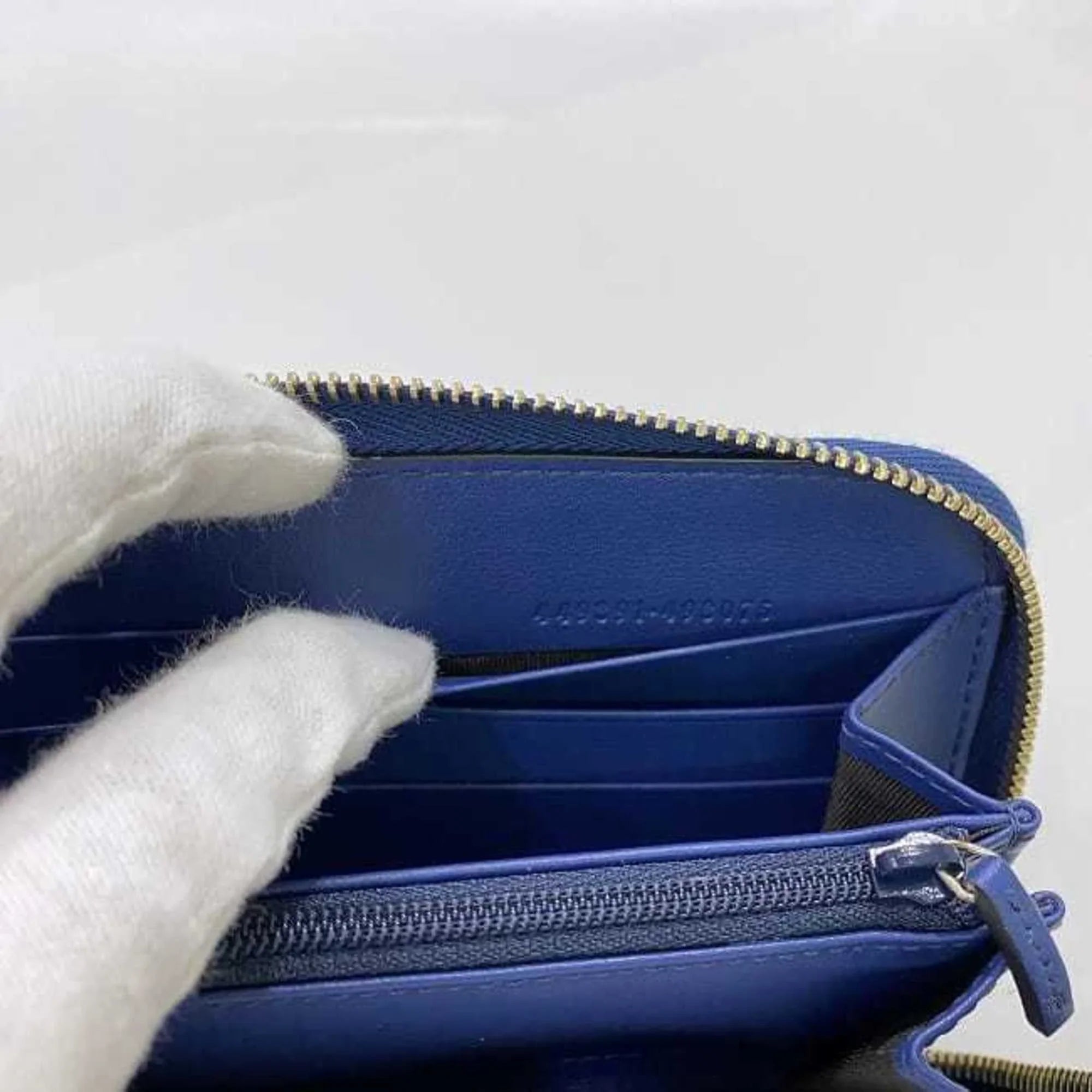 Pre-Owned Gucci Round Long Wallet Navy Blue Microsima 449391 Leather GUCCI GG (Like New)