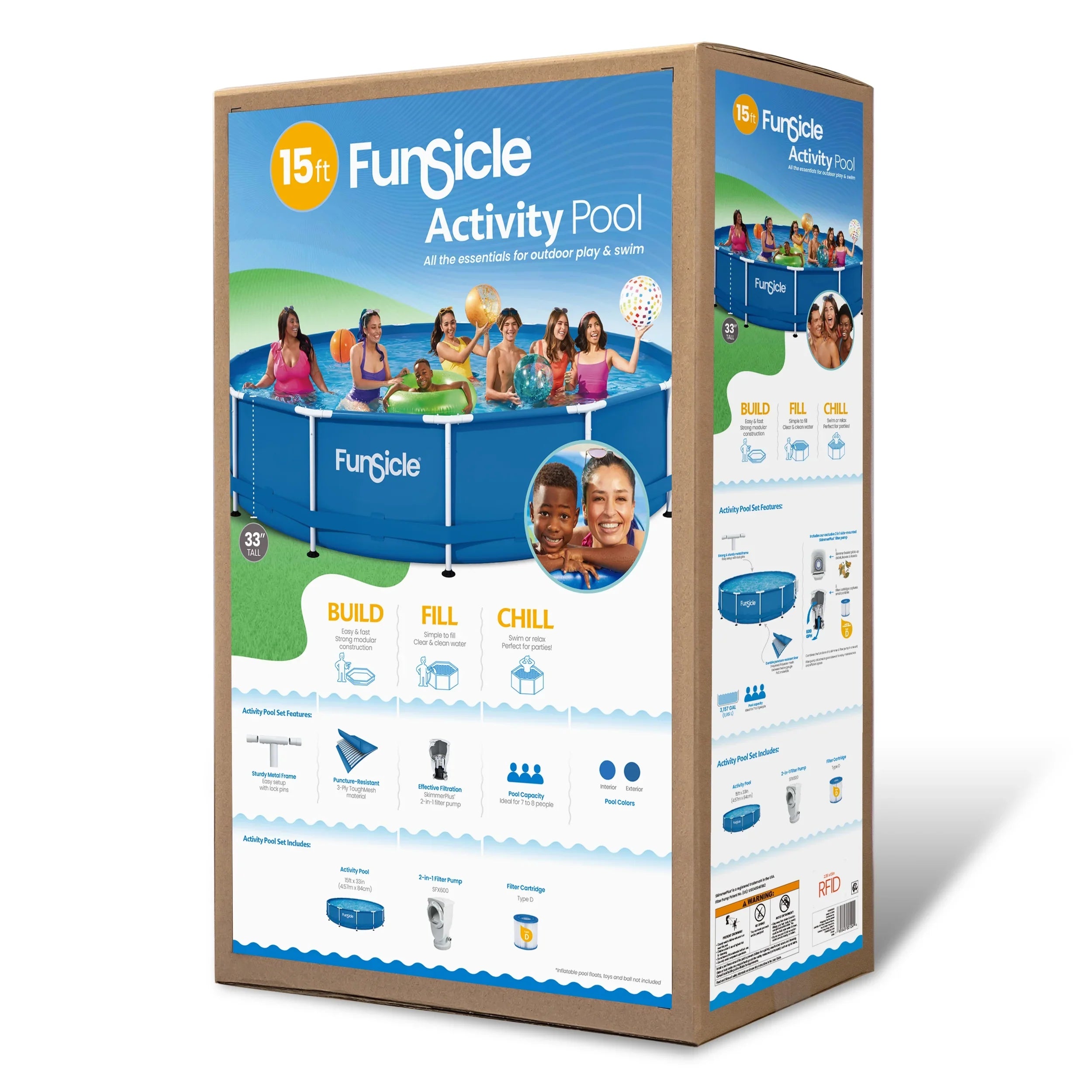 Funsicle 15 ft Activity Above Ground Frame Swimming Pool, with Filter Pump, Round, Age 6 & up