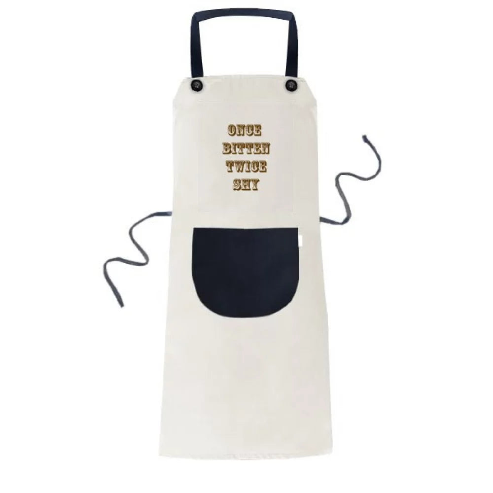 Once Bitten Twice Shy Art Deco Fashion Apron Adjustable Bib Cotton Linen BBQ Kitchen Pocket Pinafore