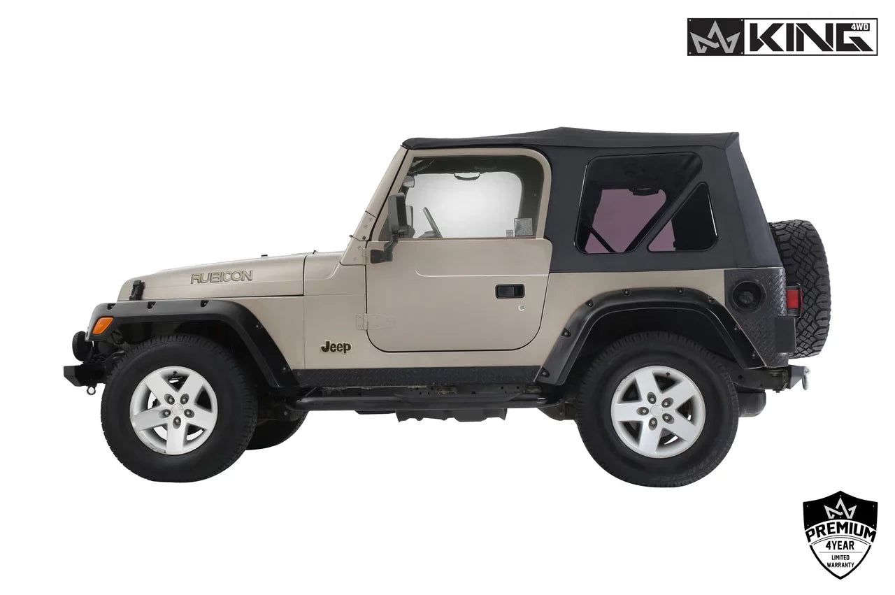 OVS 1997-2006 Fits Jeep Wrangler TJ King 4WD Premium Individuals Soft Top Without Upper Doors Ebony Diamond With Tinted Windows 14010235