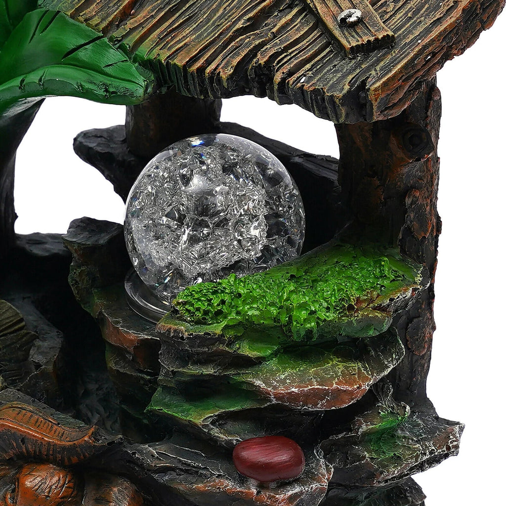 Tabletop Water Fountain with LED Rolling Ball Feng Shui Waterfall Fountain Home Indoor Water Fountain LED Light Tabletop Resin Rockery Fengshui Waterfall Decor