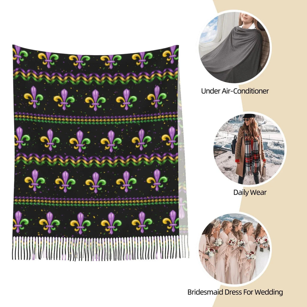 Junzan Lightweight People Fashion Mardi Gras Fleur De Lis Printed Winter Fall Warm Scarves Scarf Shawl