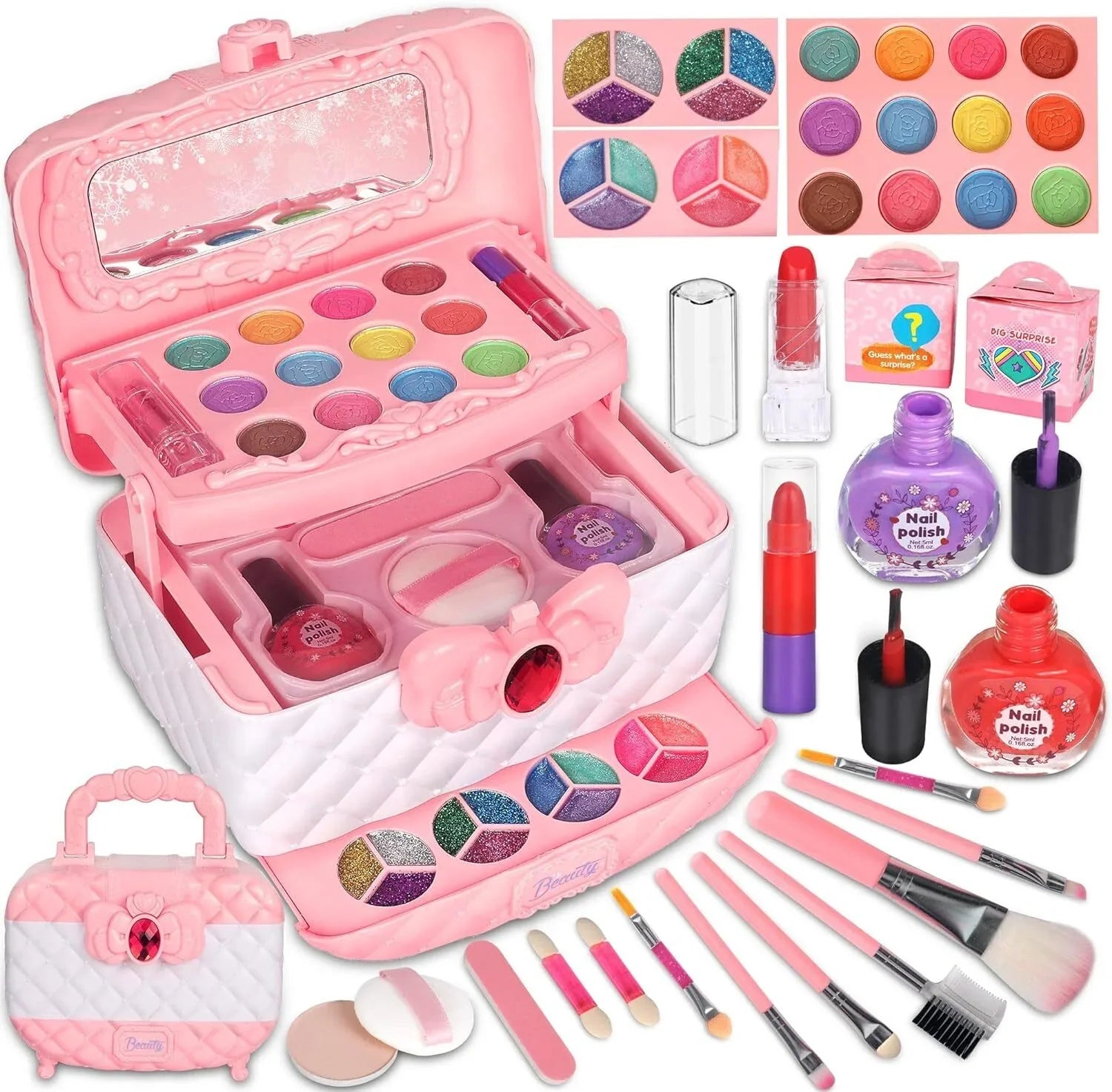 Kids Makeup Kit for Girls, 24Pcs Washable Toddler Makeup Set, Girls Toys Real Cosmetic Makeup Set Safe & Non-Toxic Frozen Makeup for 3-12 Year Olds Kids Christmas Birthday Gift, Pink