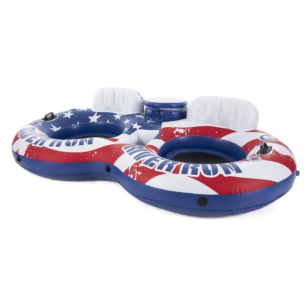 Intex American Flag 2 Person Float w/ River Run 1 Person Tube (2 Pack)