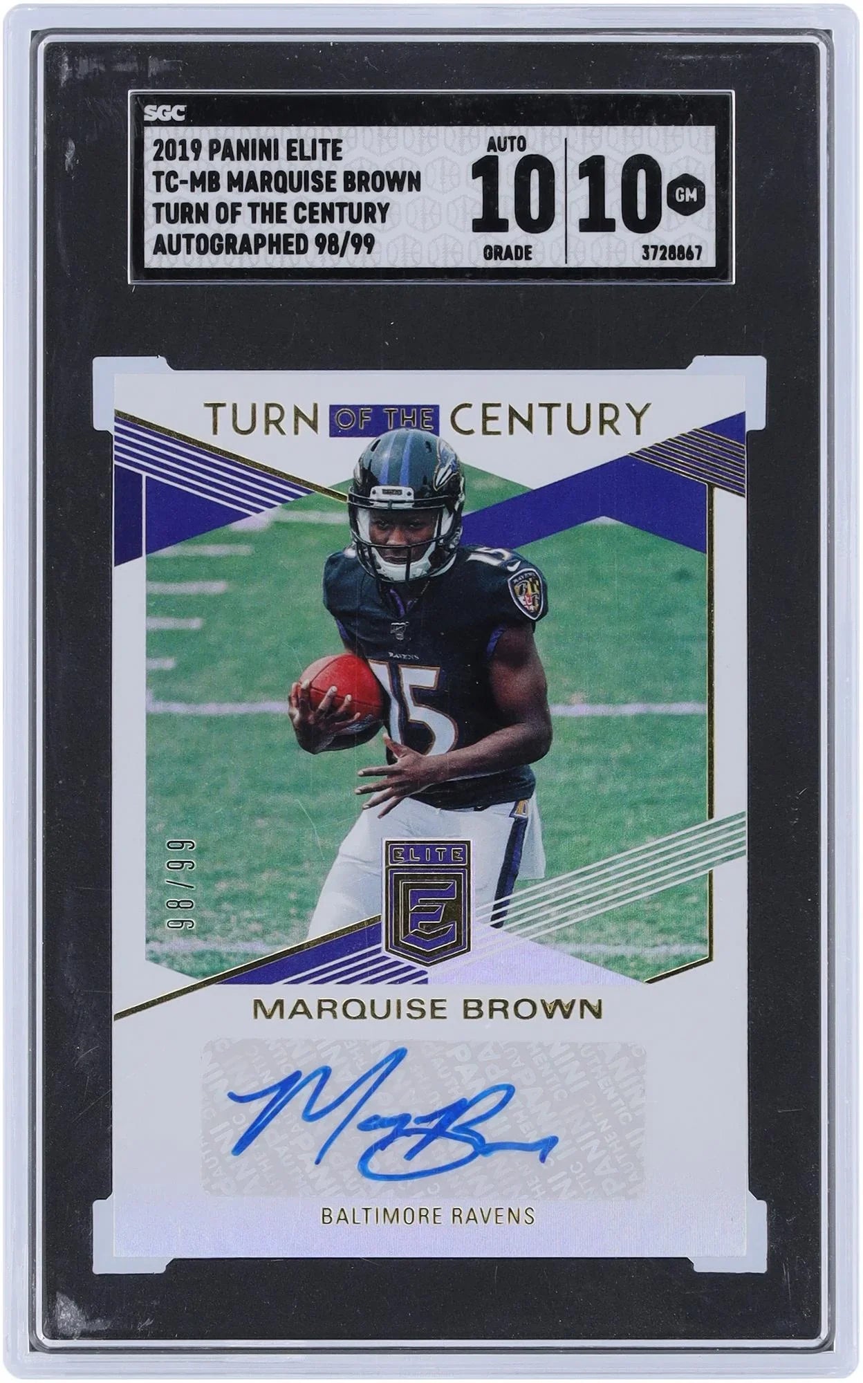 Marquise Brown Baltimore Ravens Autographed 2019 Panini Elite TOTC #TC-MB #98/99 SGC Authenticated 10/10 Rookie Card - Fanatics Authentic Certified