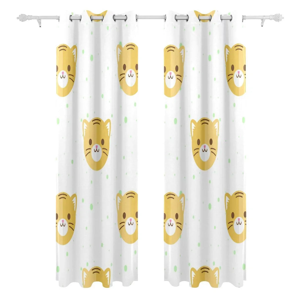 POPCreation Flat Cartoon Tiger Heads Pattern Window Curtain Ebony Curtains Darkening Thermal Blind Curtain for Bedroom Living Room,2 Panel (52Wx84L Inches)