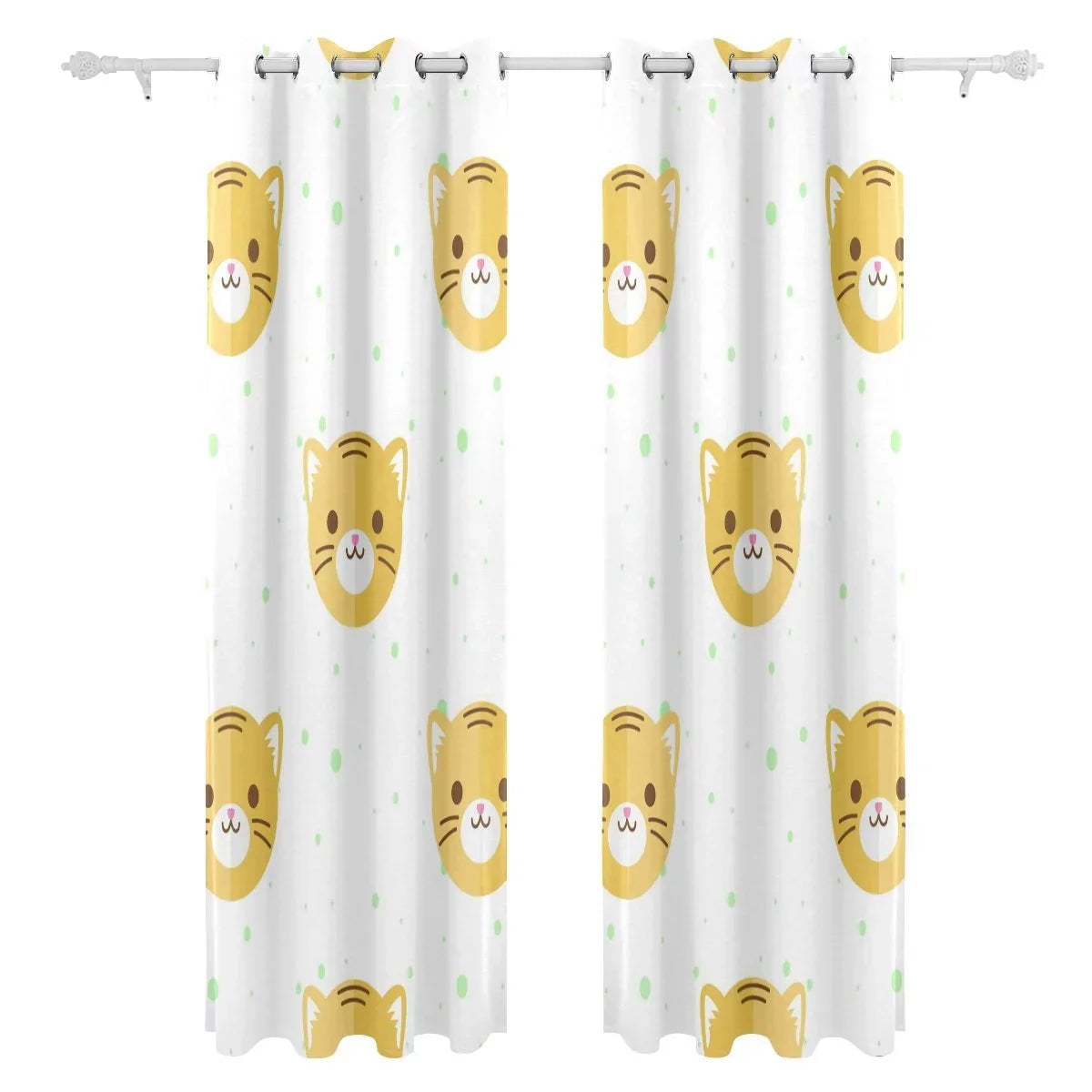 POPCreation Flat Cartoon Tiger Heads Pattern Window Curtain Ebony Curtains Darkening Thermal Blind Curtain for Bedroom Living Room,2 Panel (52Wx84L Inches)