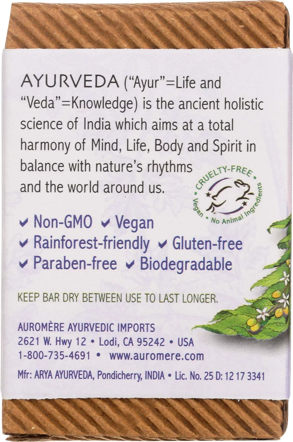 Auromere Ayurvedic Bar Soap, Edge Neem - Eco Final Point Handmade, Vegan, Cruelty Free, Natural, Non Gmo (2.75 Oz), 5 Pack.