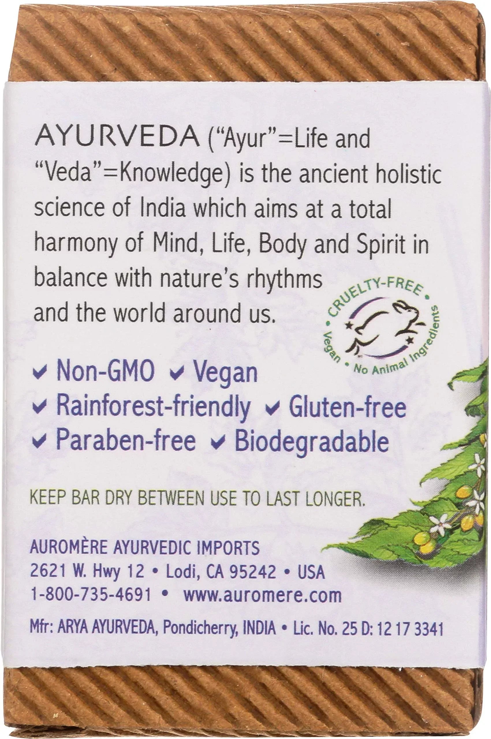 Auromere Ayurvedic Bar Soap, Edge Neem - Eco Final Point Handmade, Vegan, Cruelty Free, Natural, Non Gmo (2.75 Oz), 5 Pack.