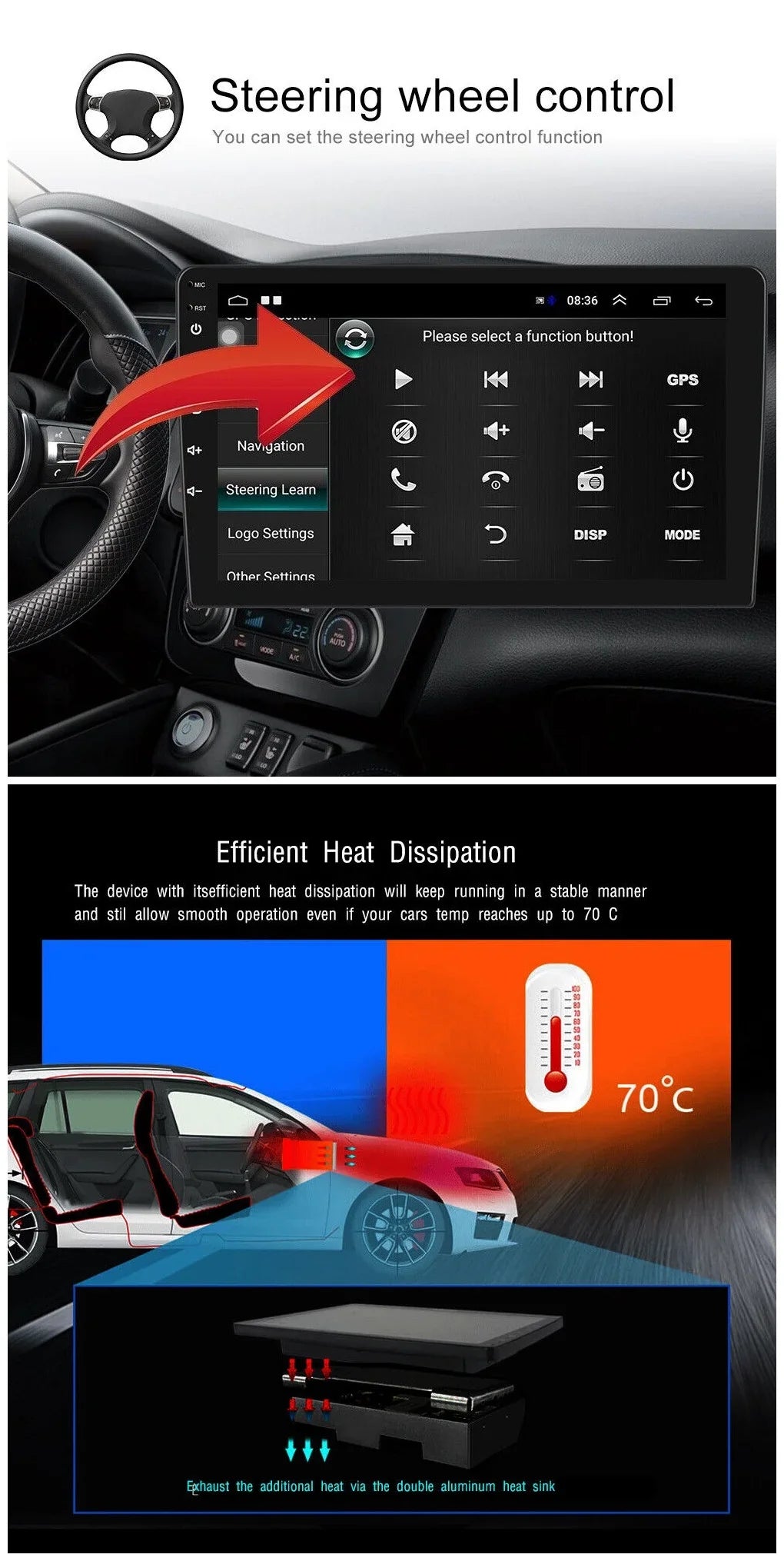 Android 2+32GB Car Stereo Wireless Carplay Android Auto Double Din Radio 9" 1280*720 IPS Screen WiFi GPS Navigation Bluetooth USB FM/RDS Receiver AHD Backup Camera