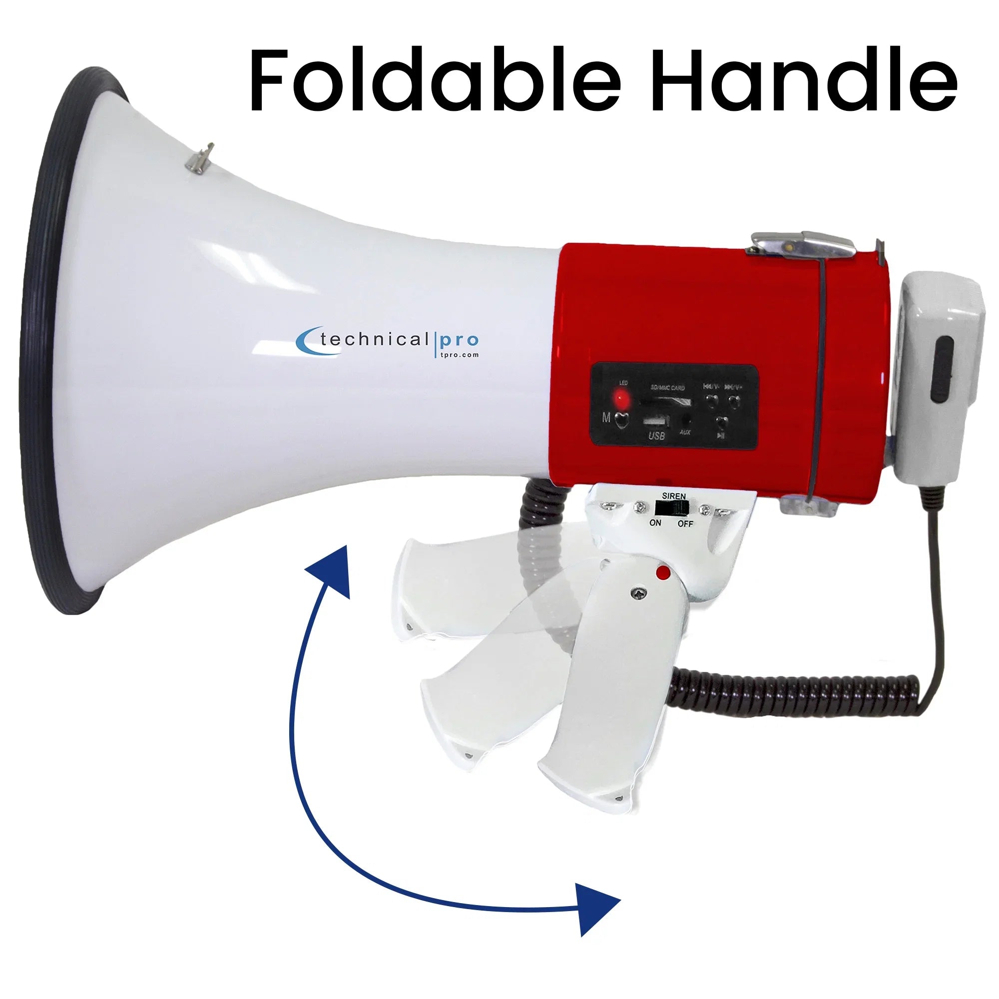Technical Pro Rechargeable Portable 75-Watt Red Megaphone Bullhorn Speaker w/ Detachable Microphone w/ Battery, a Built-In AC Wall Charger, Good for Trainers, Soccer, Coaches, Cheer Leaders
