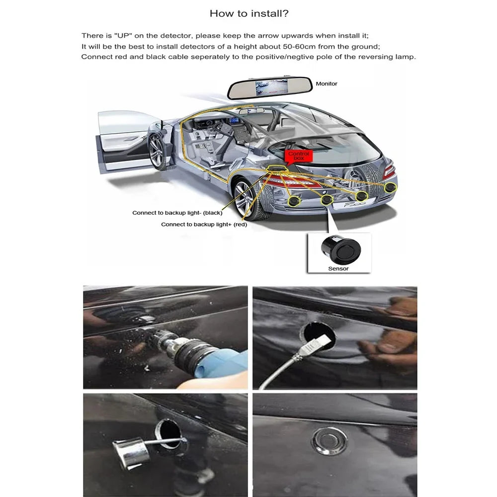 Car Reverse Backup Parking Sensor Radar System, Buzzer beeps, Detection Distance:30~150CM, Waterproof Sensors (22mm Diameter 2.3M Cable) 4 Packs X60D Dark
