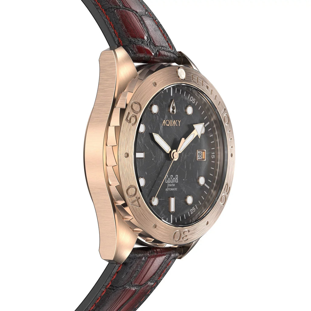 Aquacy Bronze CuSn8 Marble Automatic Diver Watch BR.BKM.8215.L - Screw Down 316L Stainless Case Back - 200M Water Resistance - 120 click Uni-Directional Bezel Dive Swimming Wrist Watches For People