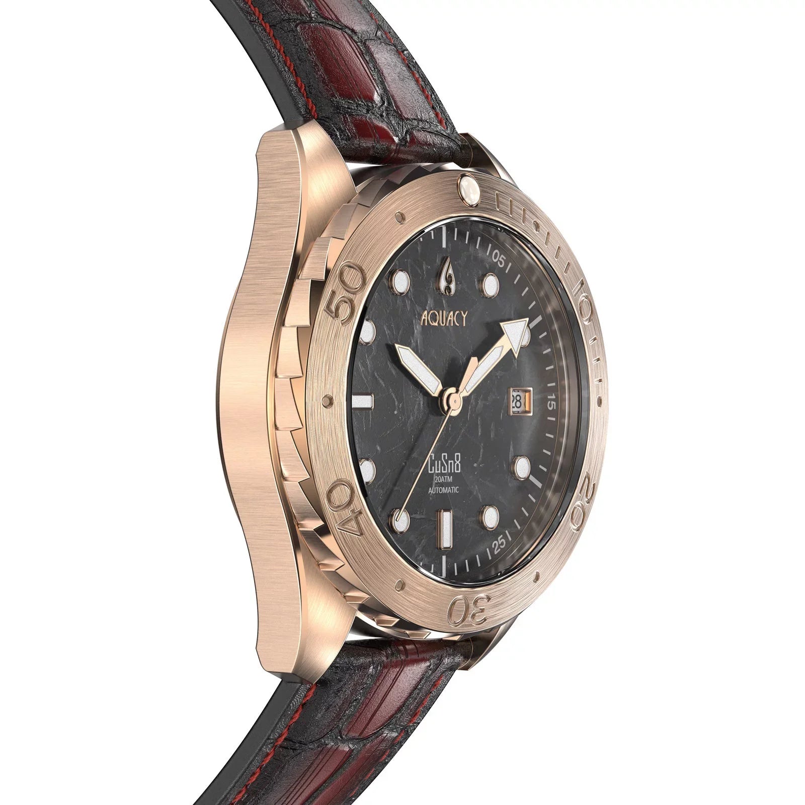 Aquacy Bronze CuSn8 Marble Automatic Diver Watch BR.BKM.8215.L - Screw Down 316L Stainless Case Back - 200M Water Resistance - 120 click Uni-Directional Bezel Dive Swimming Wrist Watches For People