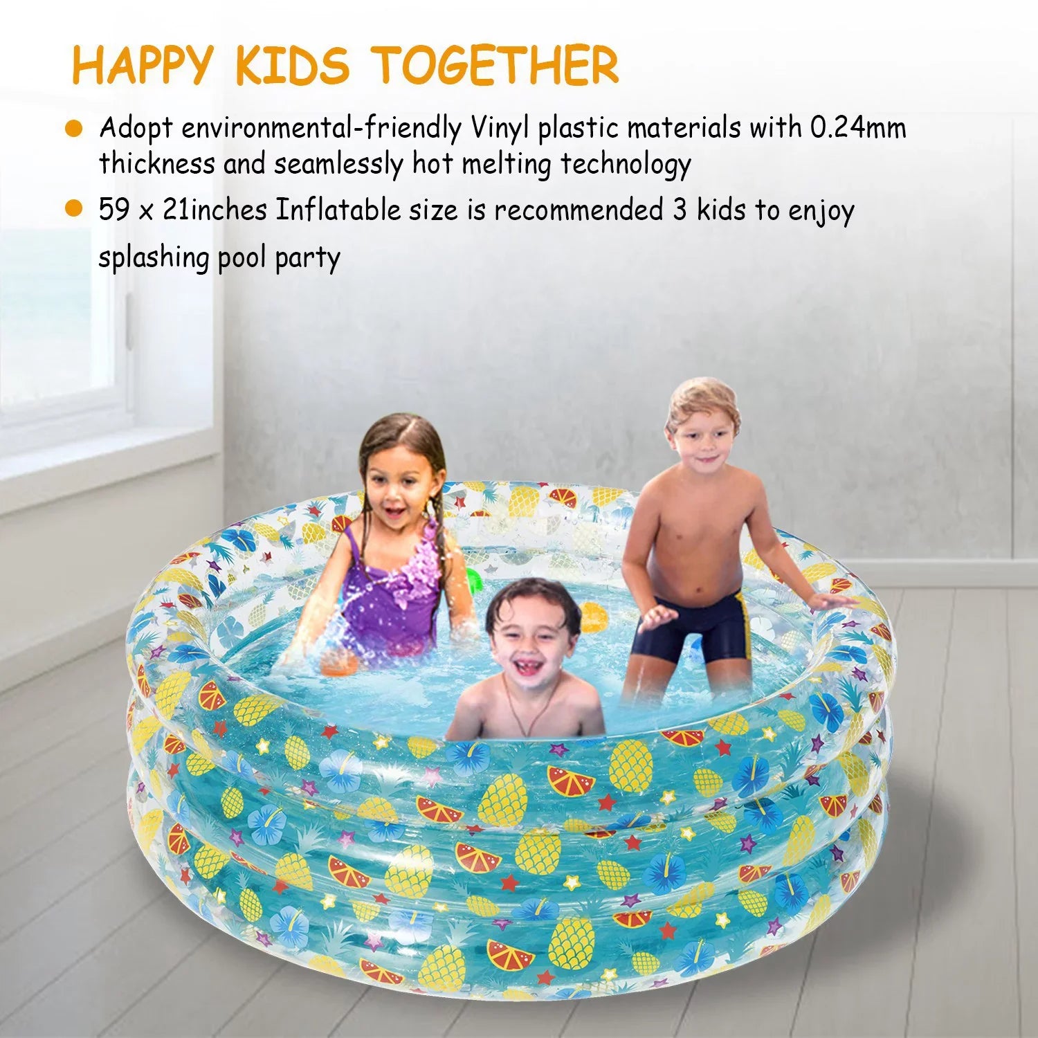Inflatable Family Pool,iMounTEK Foldable Baby Swimming Pool with 3 Velvets Water Drain Plug for Indoor Backyard Beach, 59x21in