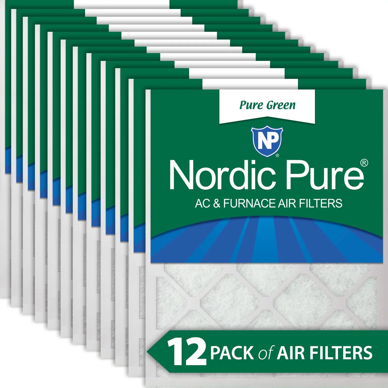 12x12x1 (11_3/4x11_3/4) Pure Green Termination AC Furnace Air Filters 12 Pack
