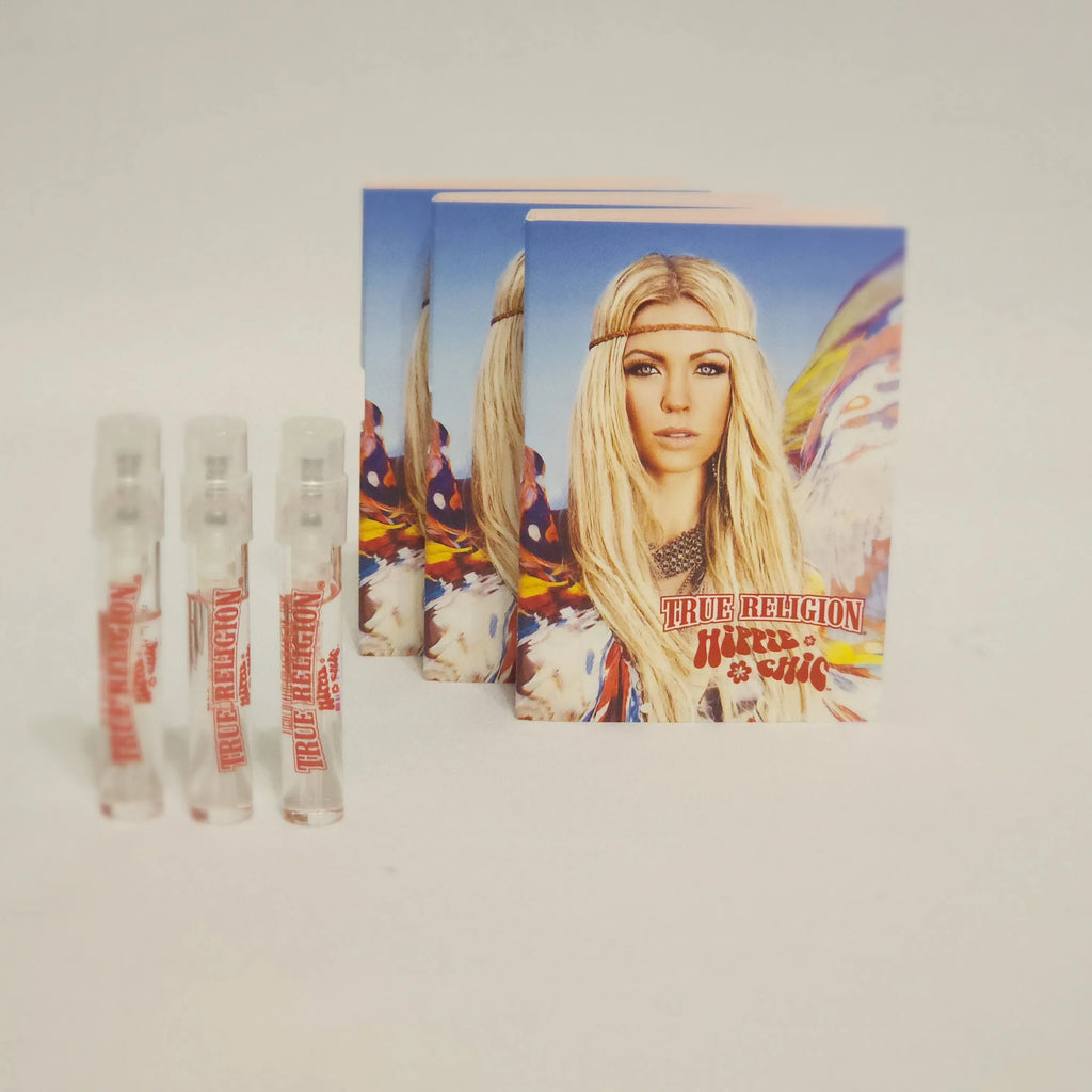 5 Sample Vials: Hippie Chic True Religion People 0.05 oz / 1.52 ml EDP Spray