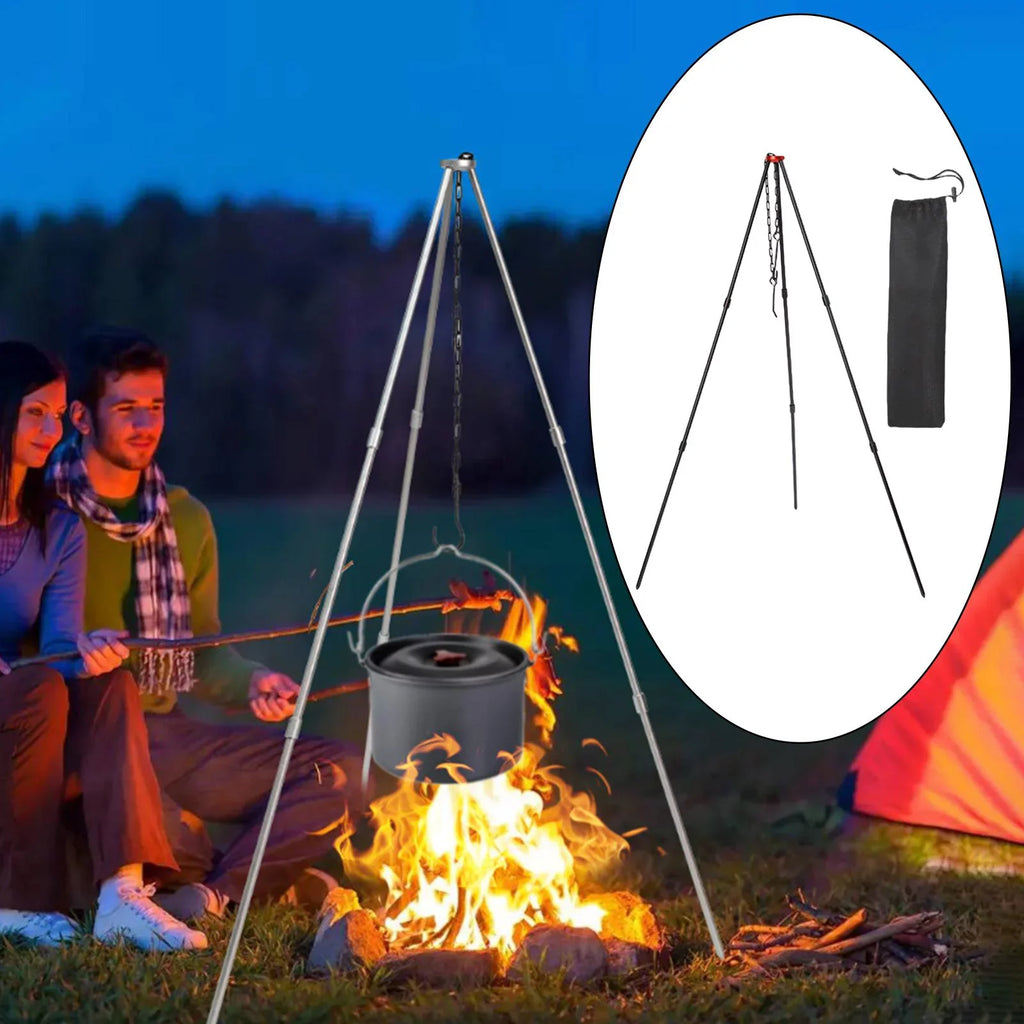 Camping Tripod, Portable Outdoor Cooking Tripod with Adjustable Campfire Picnic ing Pot Grill Stand Aluminum Cookware Accessory , Ebony