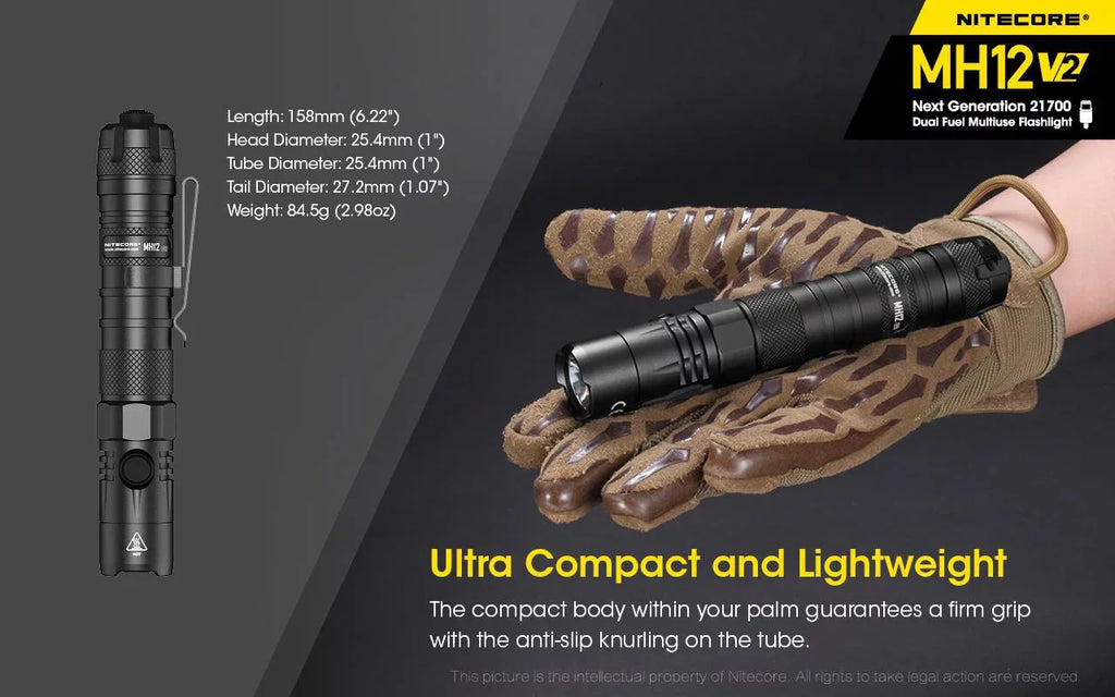 COMBO: Nitecore MH12 V2 CREE XP-L2 V6 LED Flashlight -1200 Gentlemen w/ 21700 Battery and Nitecore NB10000 10,000mAh Power Bank