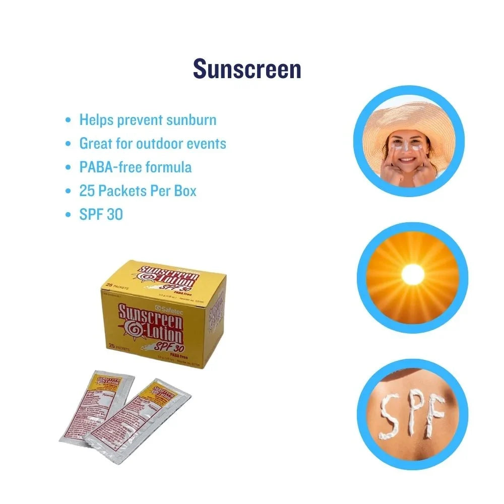 100 Packets Sunscreen Lotion SPF 30 - PABA-free formula 3.5 mg - Safetec (MS-84250)