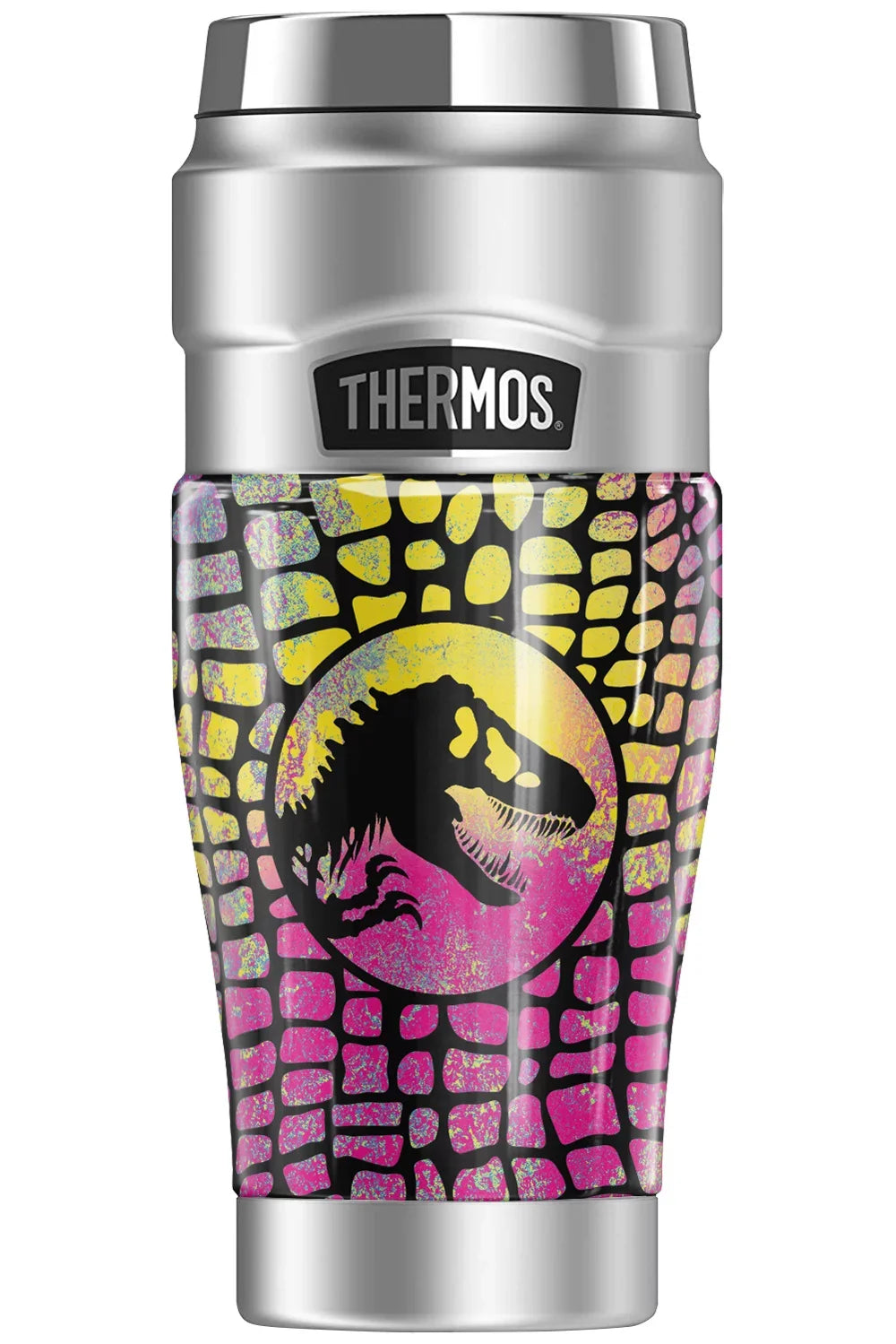 Jurassic World Neon Cmyk Scales THERMOS STAINLESS KING Stainless Steel Travel Tumbler, Vacuum insulated & Double Wall, 16oz