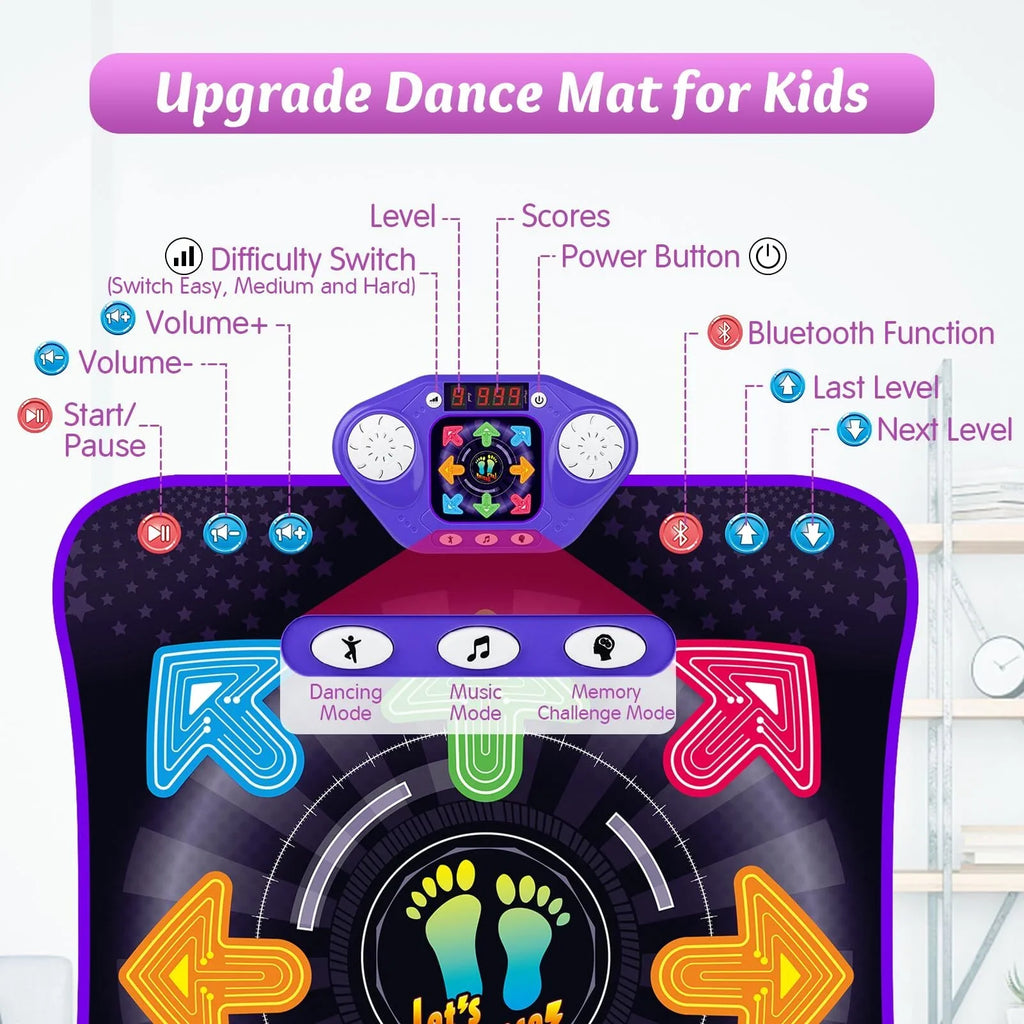 PAFOLO Dance Mat Toys for 3-12 Year Old Kids, Dance Pad with Light Up 8-Buttons & Wireless Bluetooth, Music Dance Toy with 5 Game Modes, Easter Xmas Gifts for 3 4 5 6 7 8 9 10+ Year Old Girls Boy