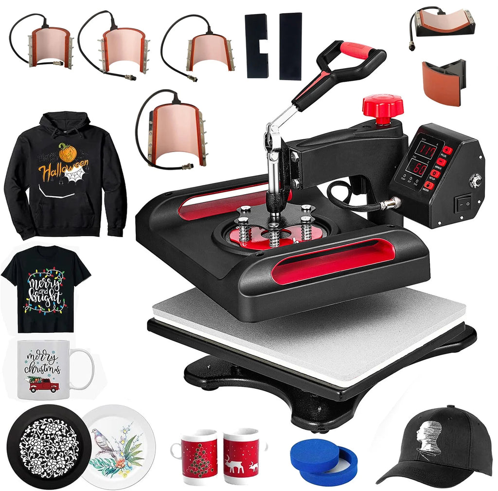 Red Heat Press Machine 8 in 1, 12 x 15 Inches Sublimation Transfer Printer, Digital Precise LCD Control Printing, 360 Swing Away Vinyl Transfer Printer for T-Shirts, Canvas Bag, Pillow, Banner