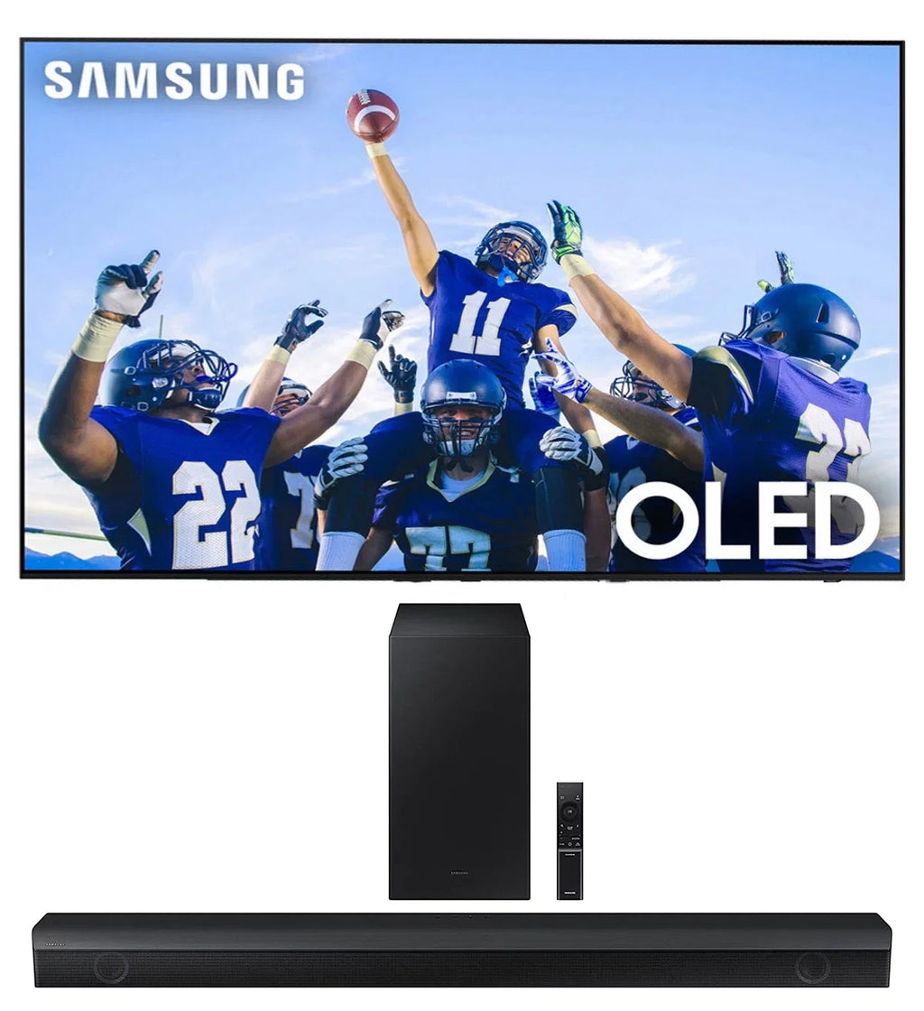 QN55S90CAFXZA 55" 4K OLED Smart TV with AI Upscaling with a HW-B550 2.1ch Soundbar and Subwoofer with Dolby Audio (2023)